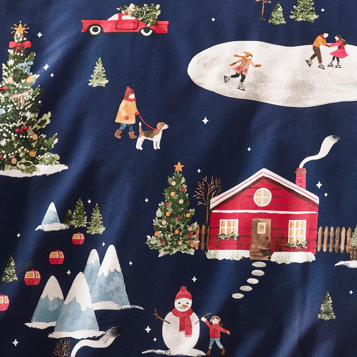 Catherine Lansfield Christmas Ski Village Duvet Cover Bedding Set Blue