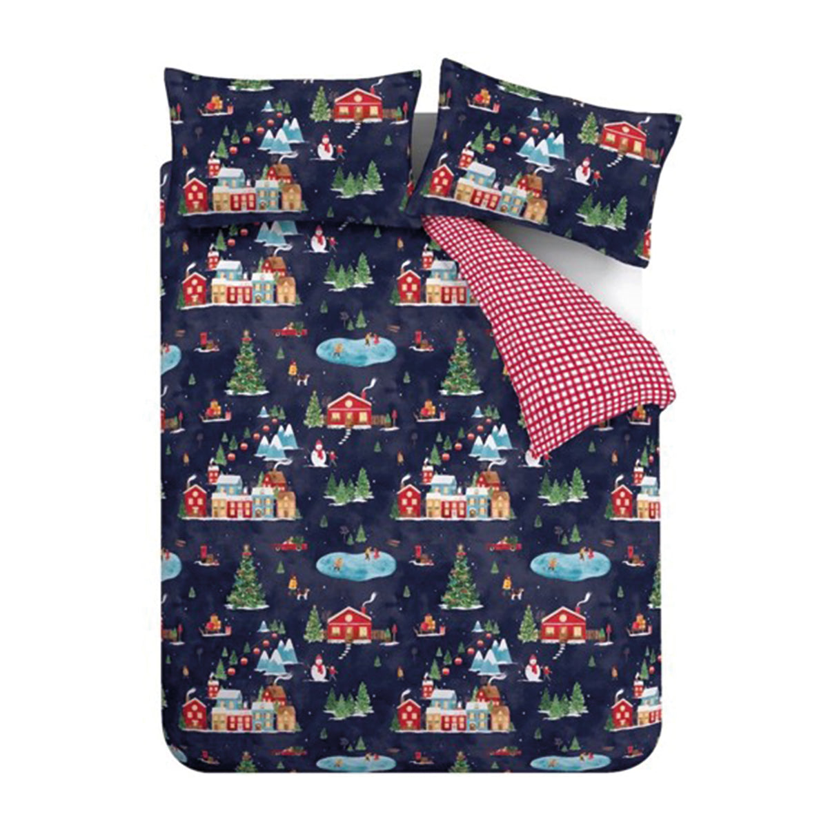 Catherine Lansfield Christmas Ski Village Duvet Cover Bedding Set Blue