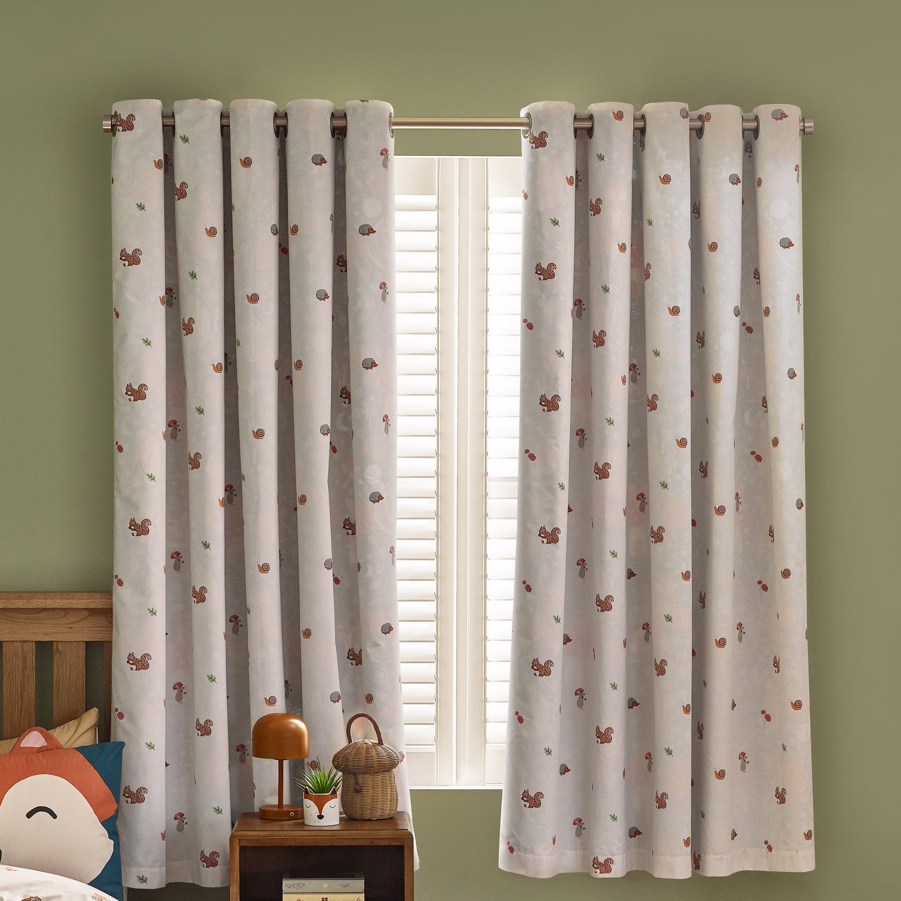 Catherine Lansfield Fox And Woodland Friends Ready Made Eyelet Curtains 66 x 72 Green