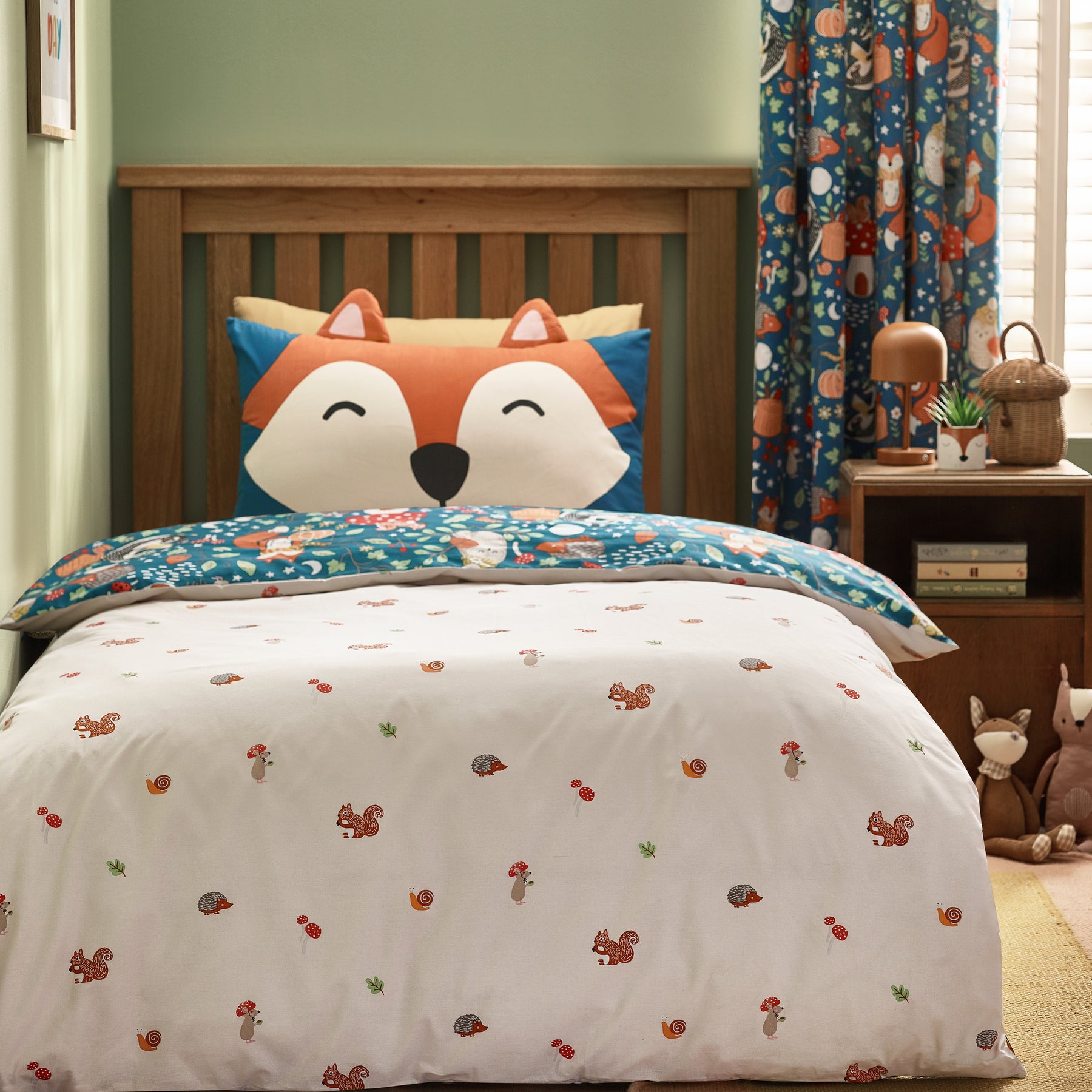 Catherine Lansfield Fox And Woodland Friends Duvet Cover Bedding Set Green