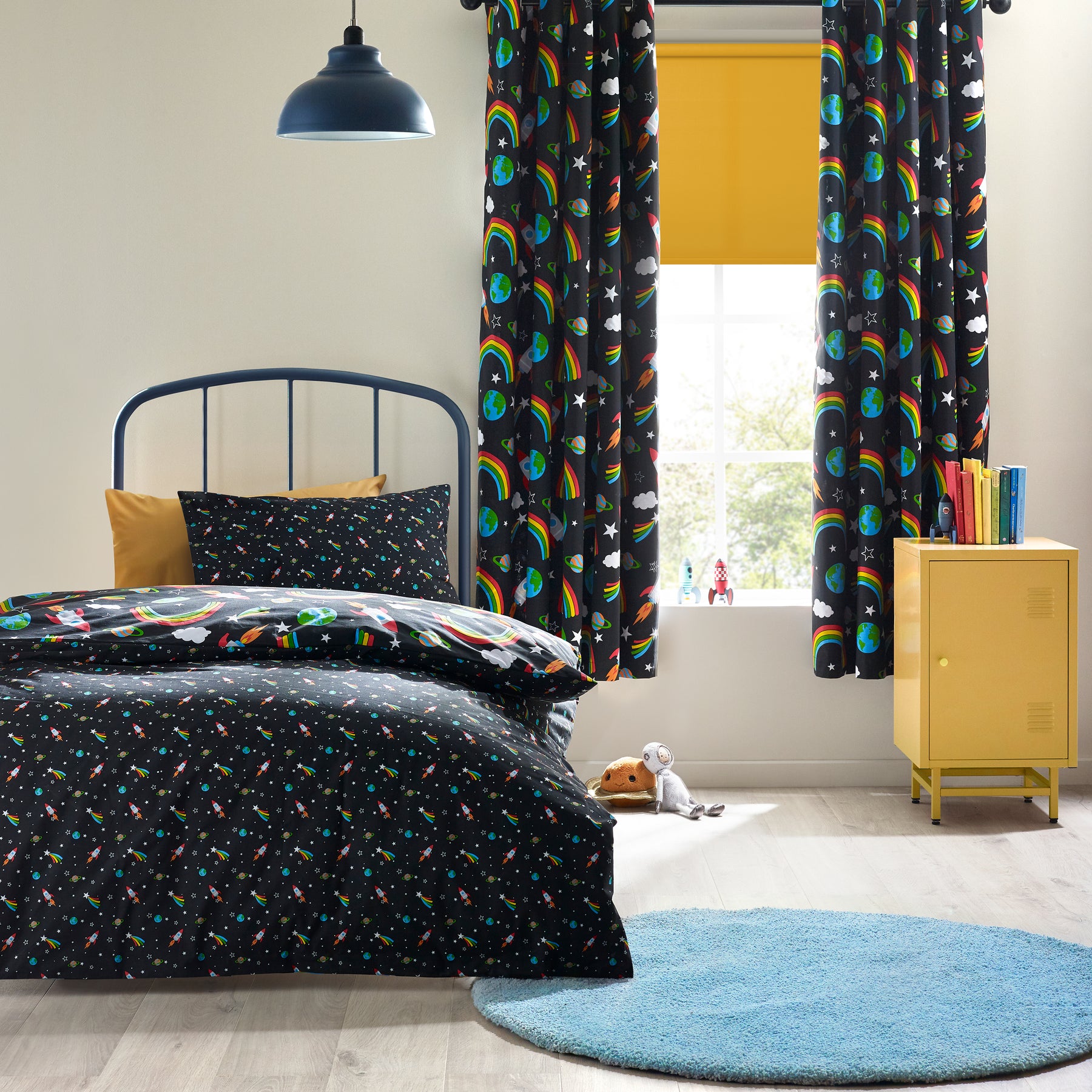 Catherine Lansfield Rainbow Rockets Duvet Cover Bedding Set Black