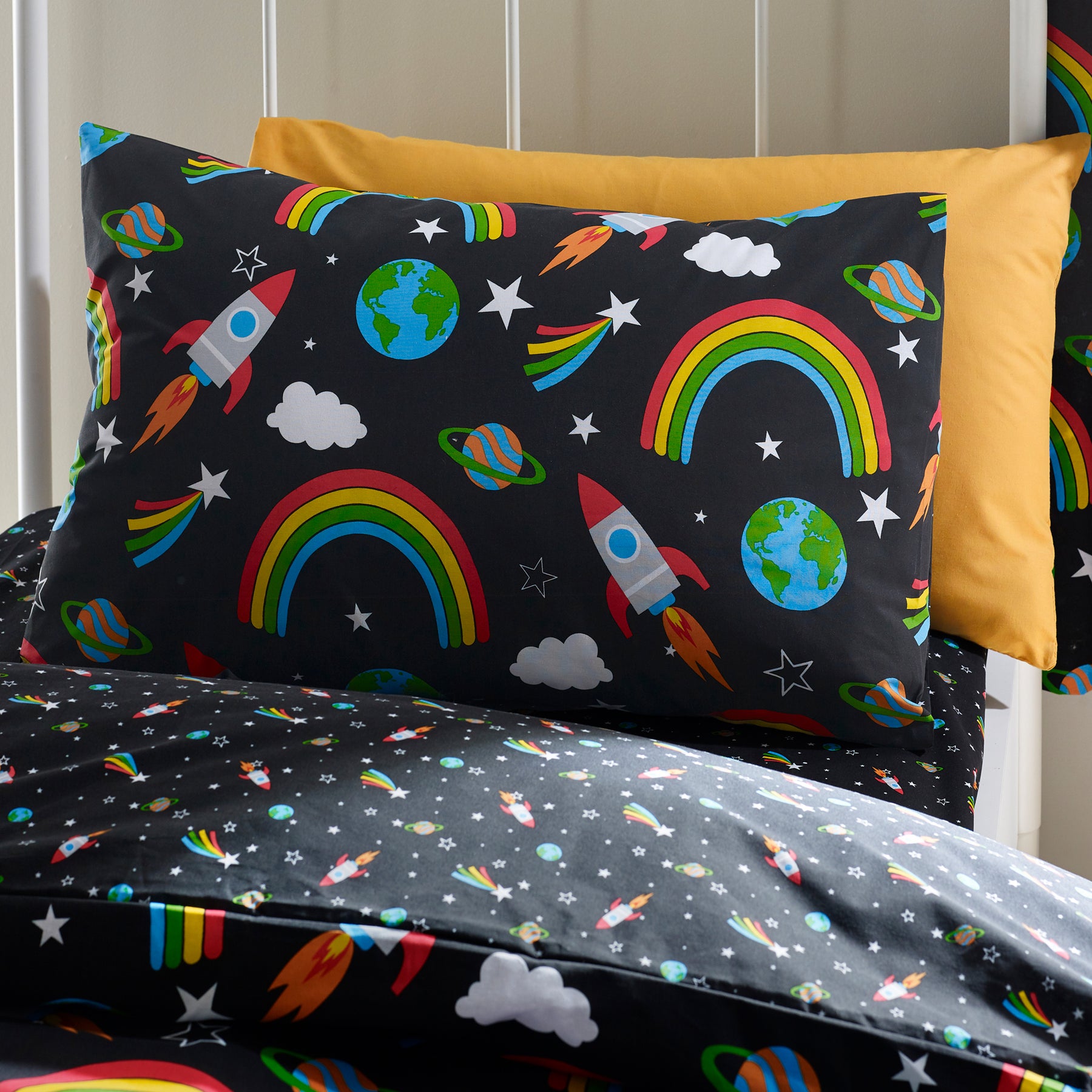 Catherine Lansfield Rainbow Rockets Duvet Cover Bedding Set Black