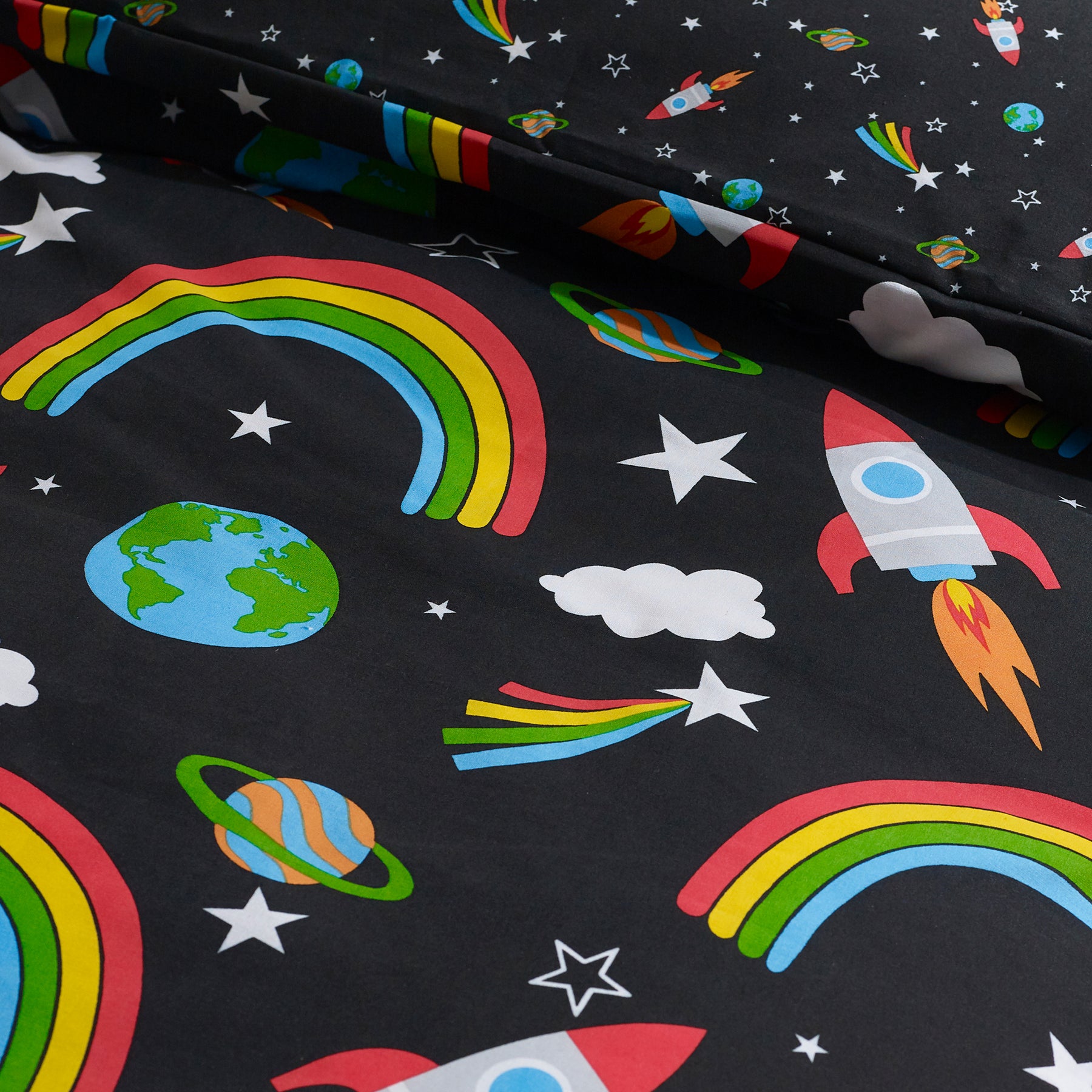 Catherine Lansfield Rainbow Rockets Duvet Cover Bedding Set Black