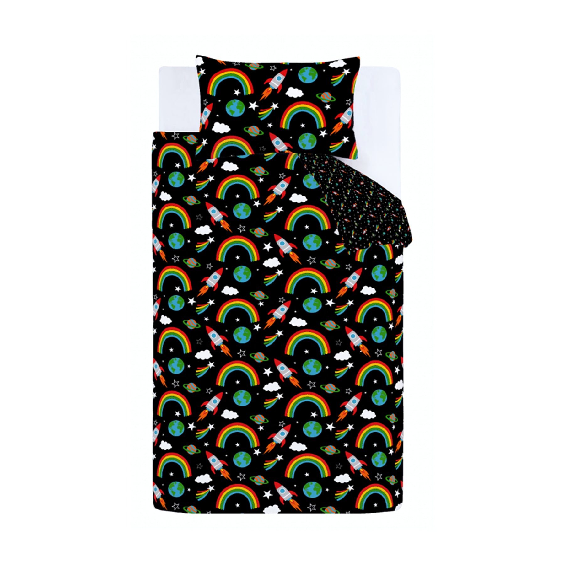 Catherine Lansfield Rainbow Rockets Duvet Cover Bedding Set Black