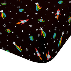 Catherine Lansfield Rainbow Rockets Bed Linen Fitted Sheet Black
