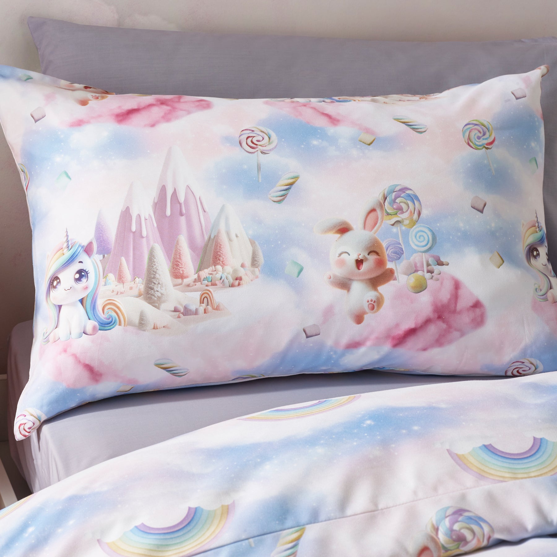 Catherine Lansfield Candy Unicorn Duvet Cover Bedding Set Pink
