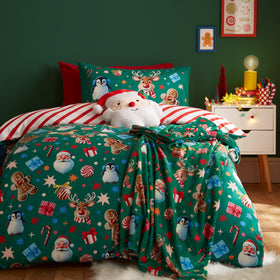 Catherine Lansfield Christmas Icons Duvet Cover Bedding Set Green