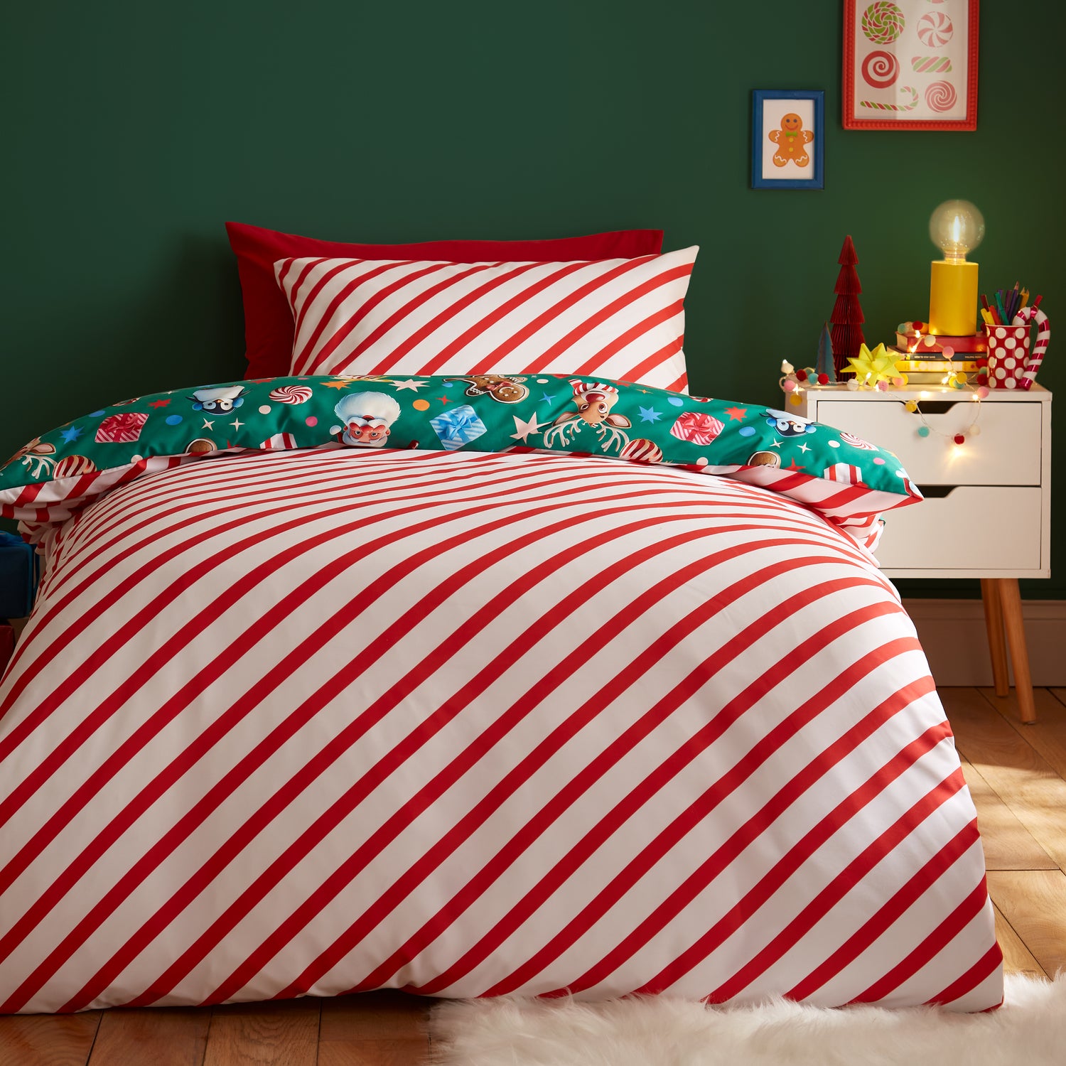 Catherine Lansfield Christmas Icons Duvet Cover Bedding Set Green