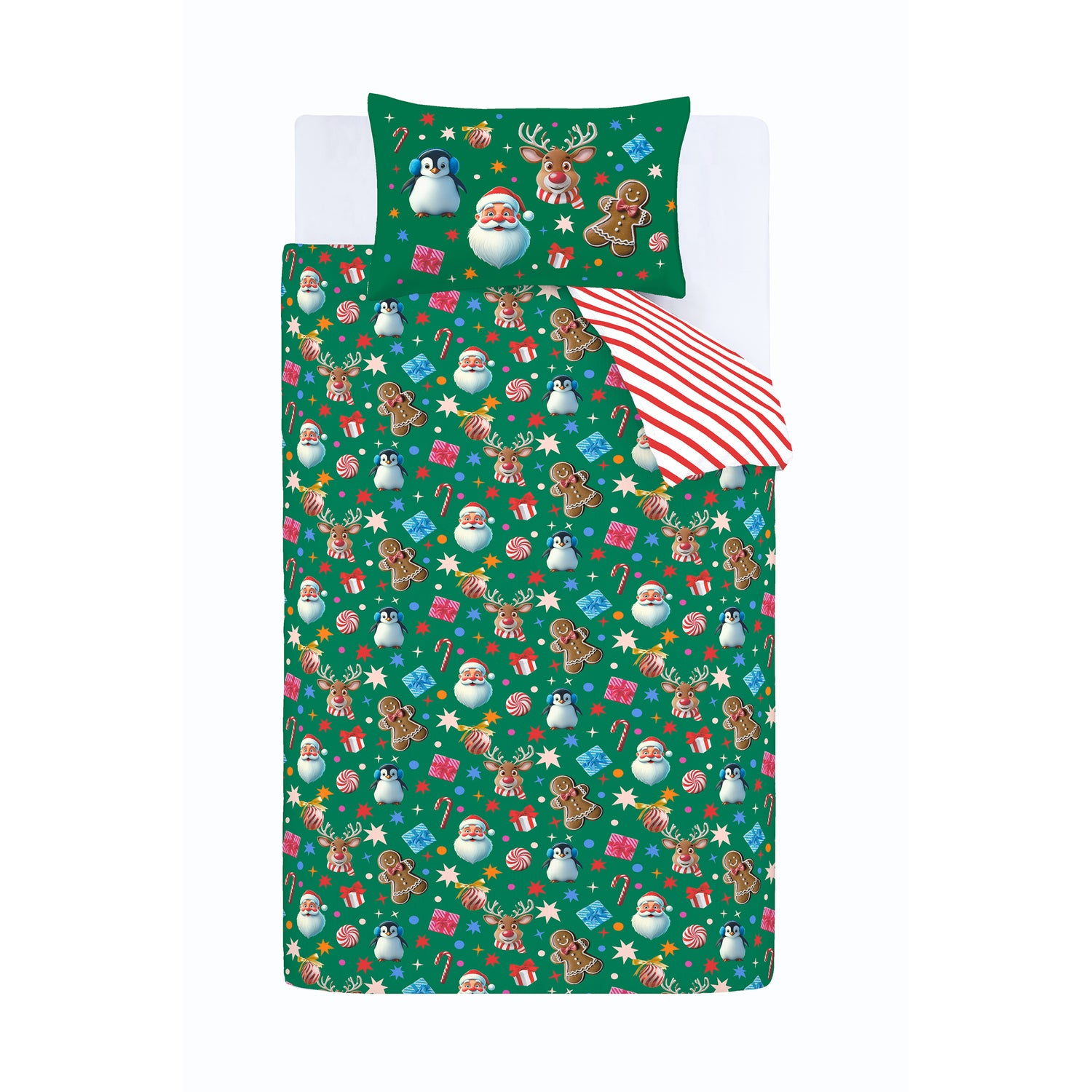 Catherine Lansfield Christmas Icons Duvet Cover Bedding Set Green