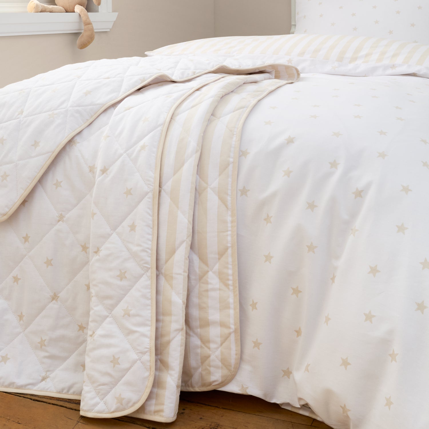 Bianca Mini Star And Stripes 200cm x 200cm Bedspread Natural