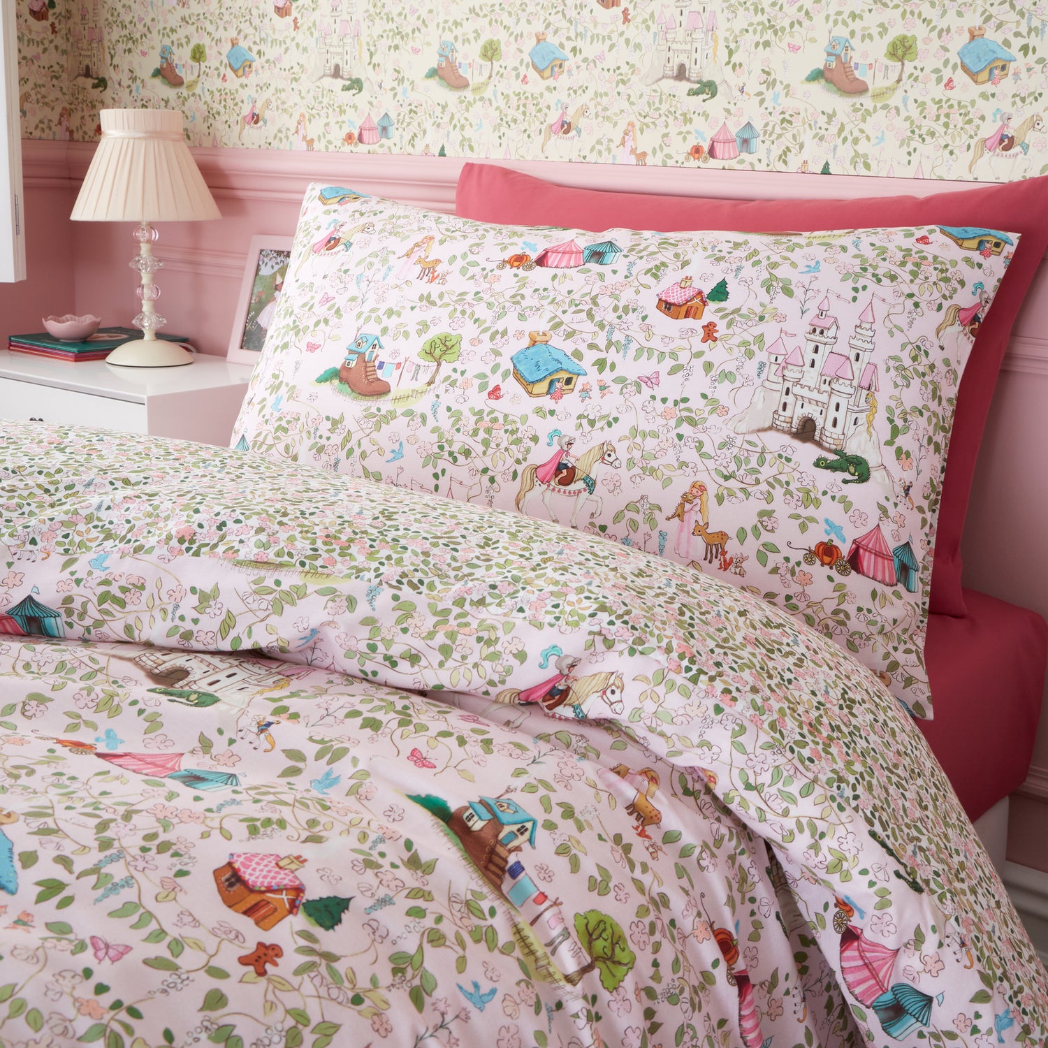 Belle and Boo Fairytale Duvet Cover Bedding Set Pink