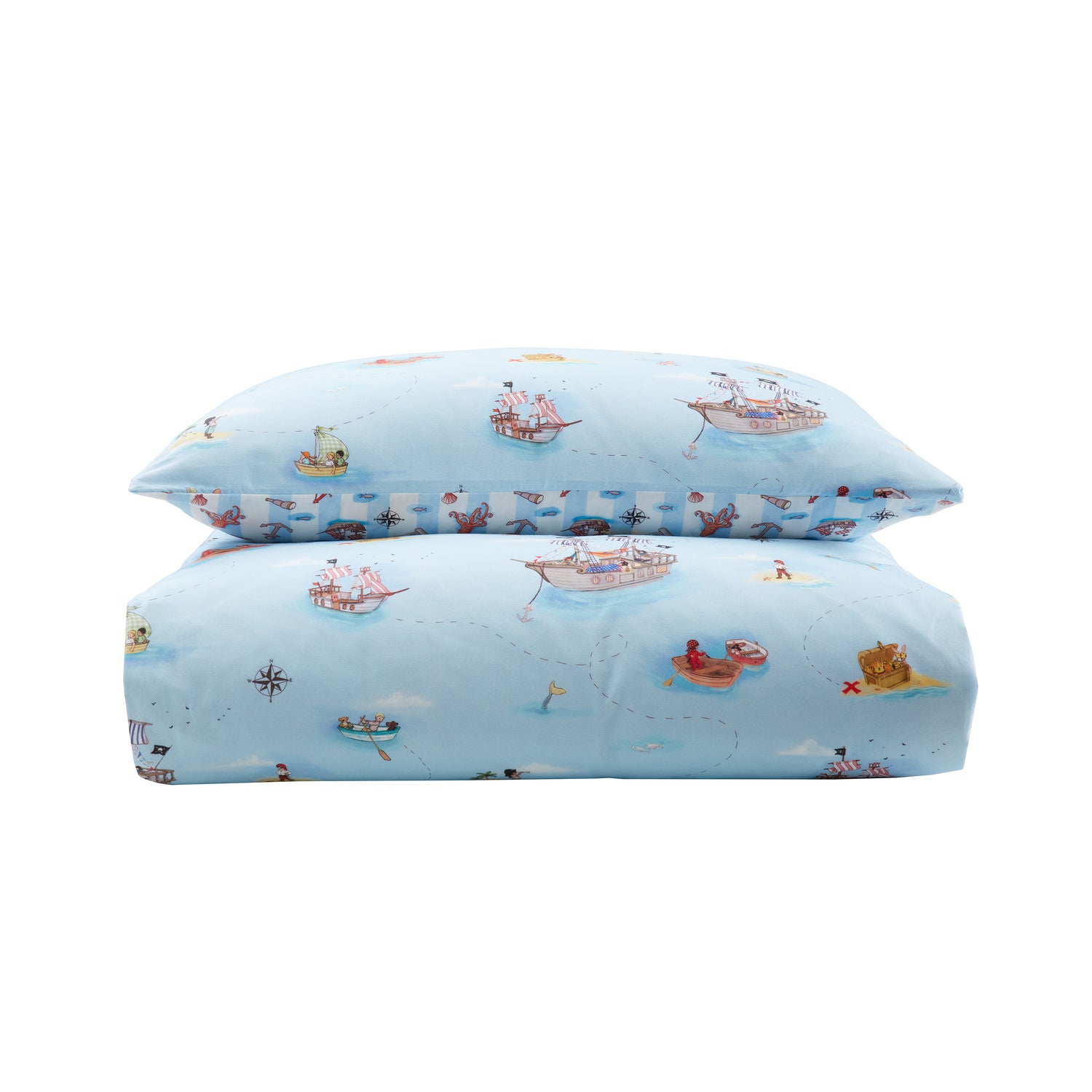 Belle and Boo Pirate Duvet Cover Bedding Set Blue