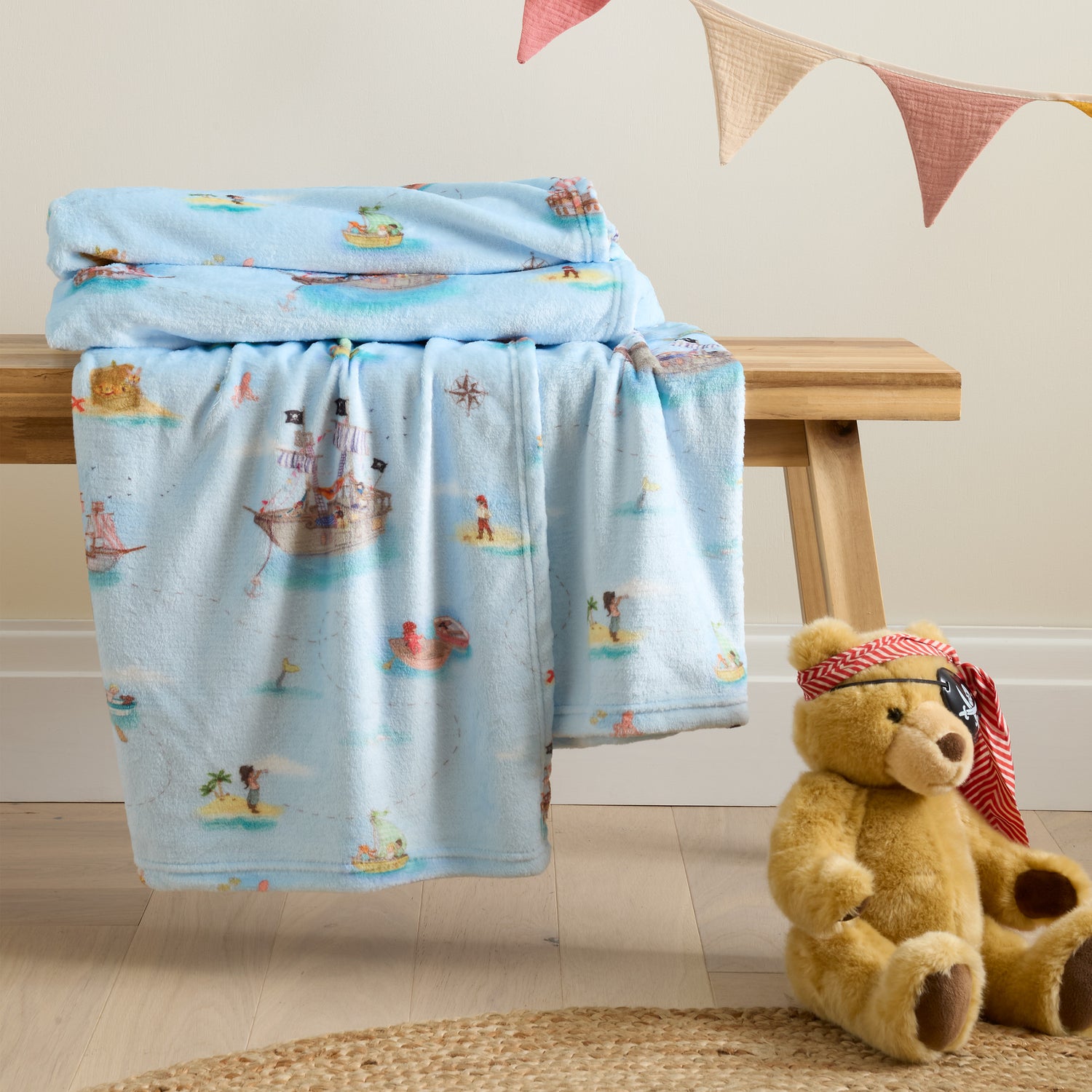 Belle and Boo Pirate 150cm x 200cm Throw Blue