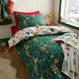 Belle and Boo Christmas Fairground Duvet Cover Bedding Set Green