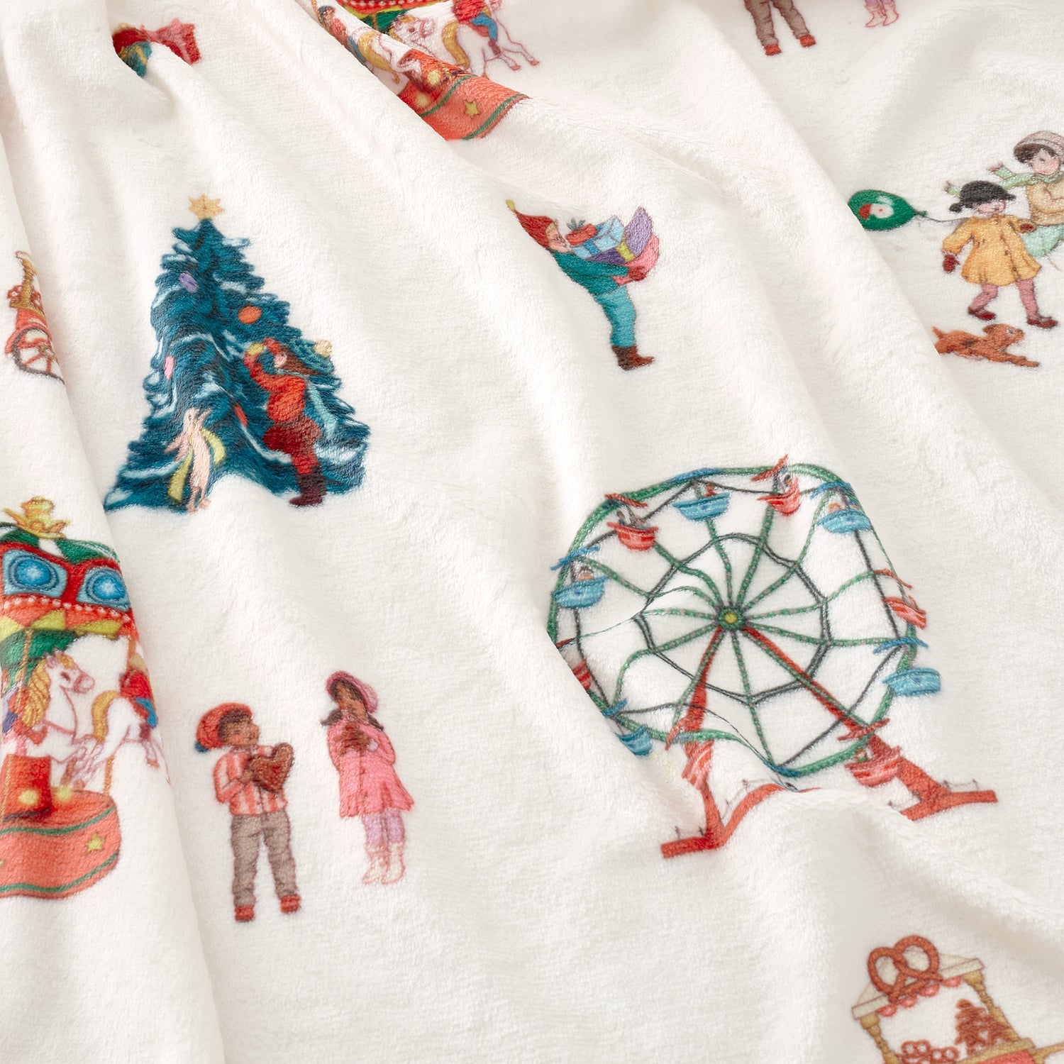 Belle and Boo Christmas Fairground 150cm x 200cm Throw Cream