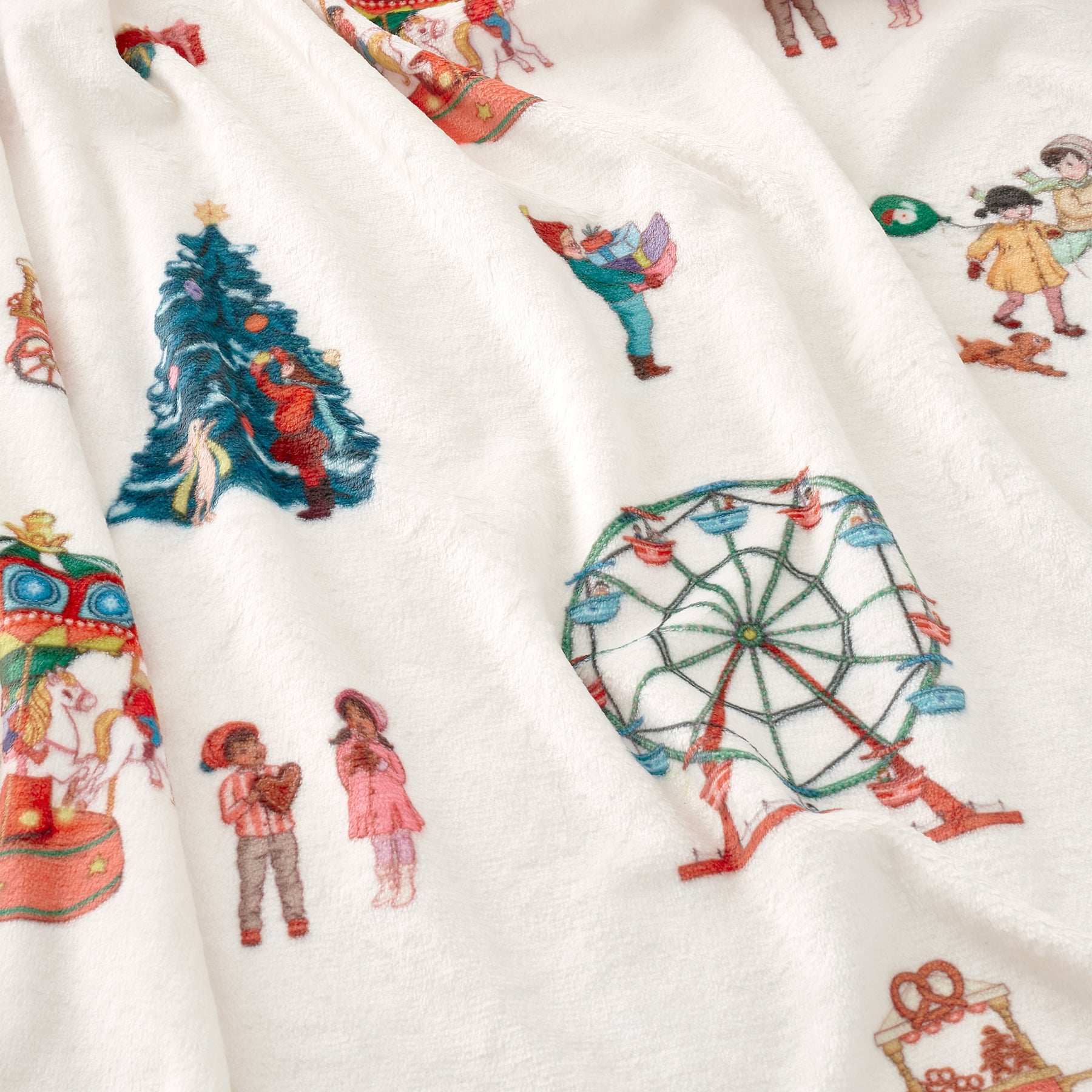Belle and Boo Christmas Fairground 150cm x 200cm Throw Cream