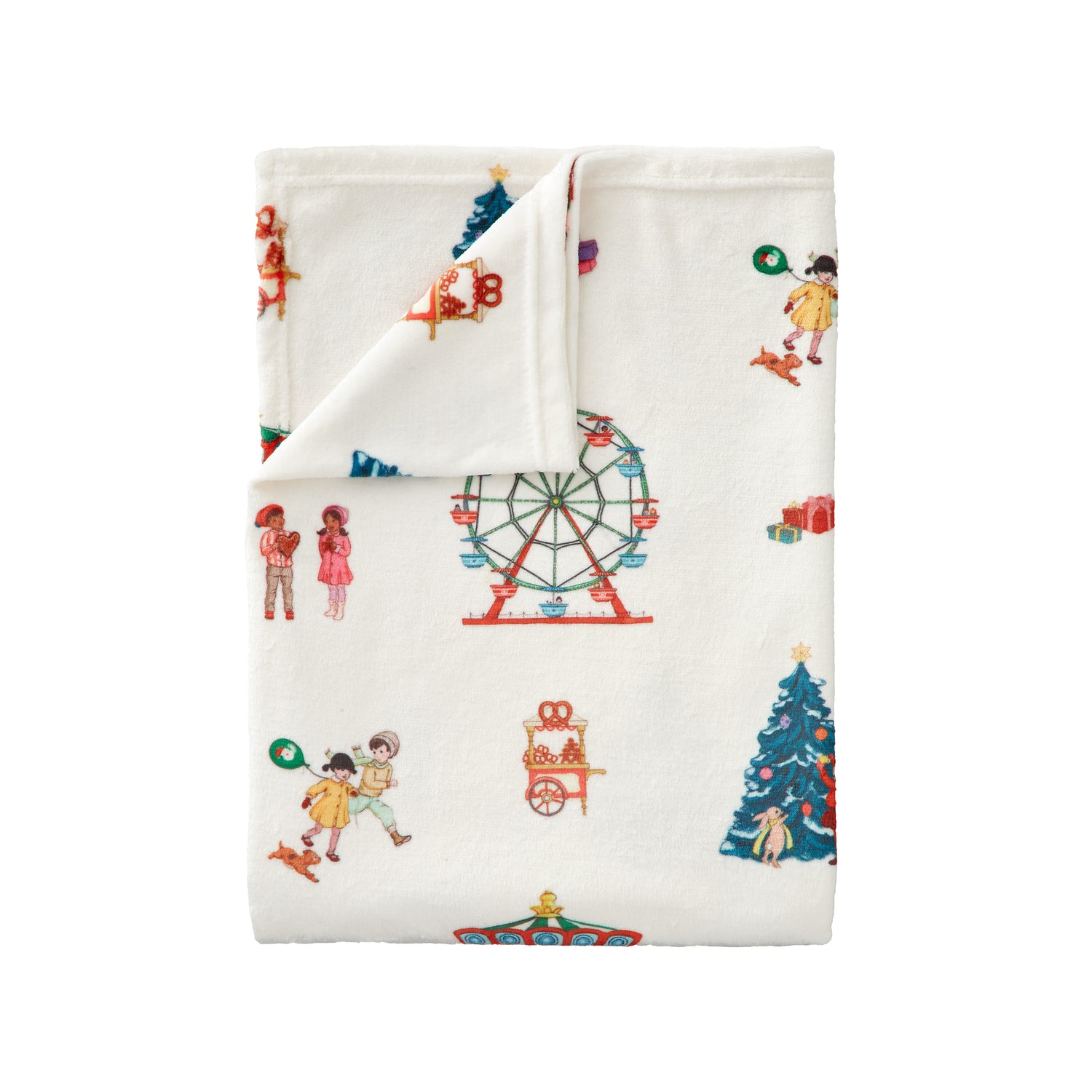 Belle and Boo Christmas Fairground 150cm x 200cm Throw Cream