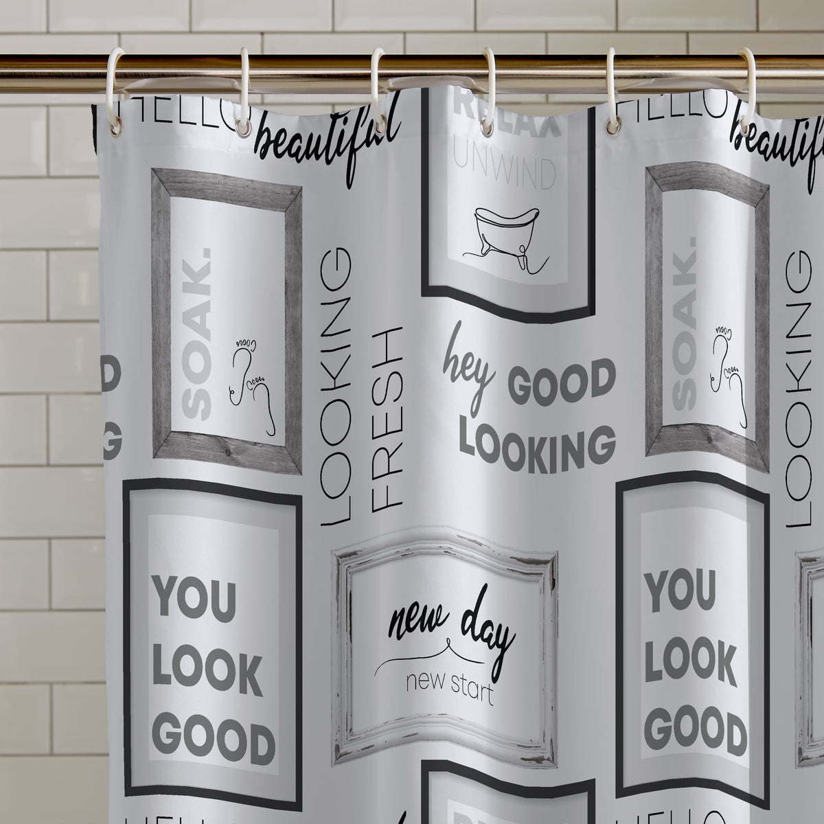 Catherine Lansfield Relax And Unwind Shower Curtain Grey Black