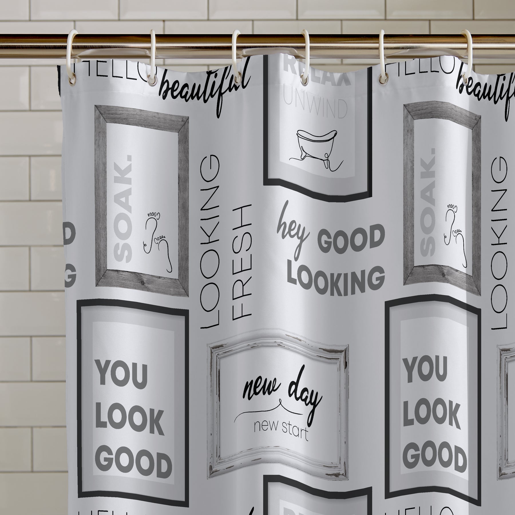 Catherine Lansfield Relax And Unwind Shower Curtain Grey Black