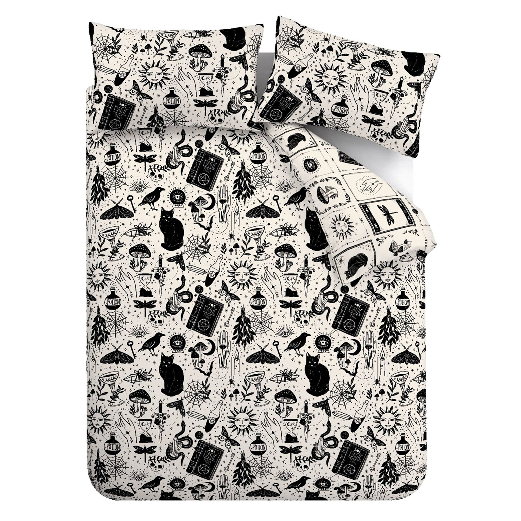 Catherine Lansfield Enchanted Witchcraft Duvet Cover Bedding Set Black Natural