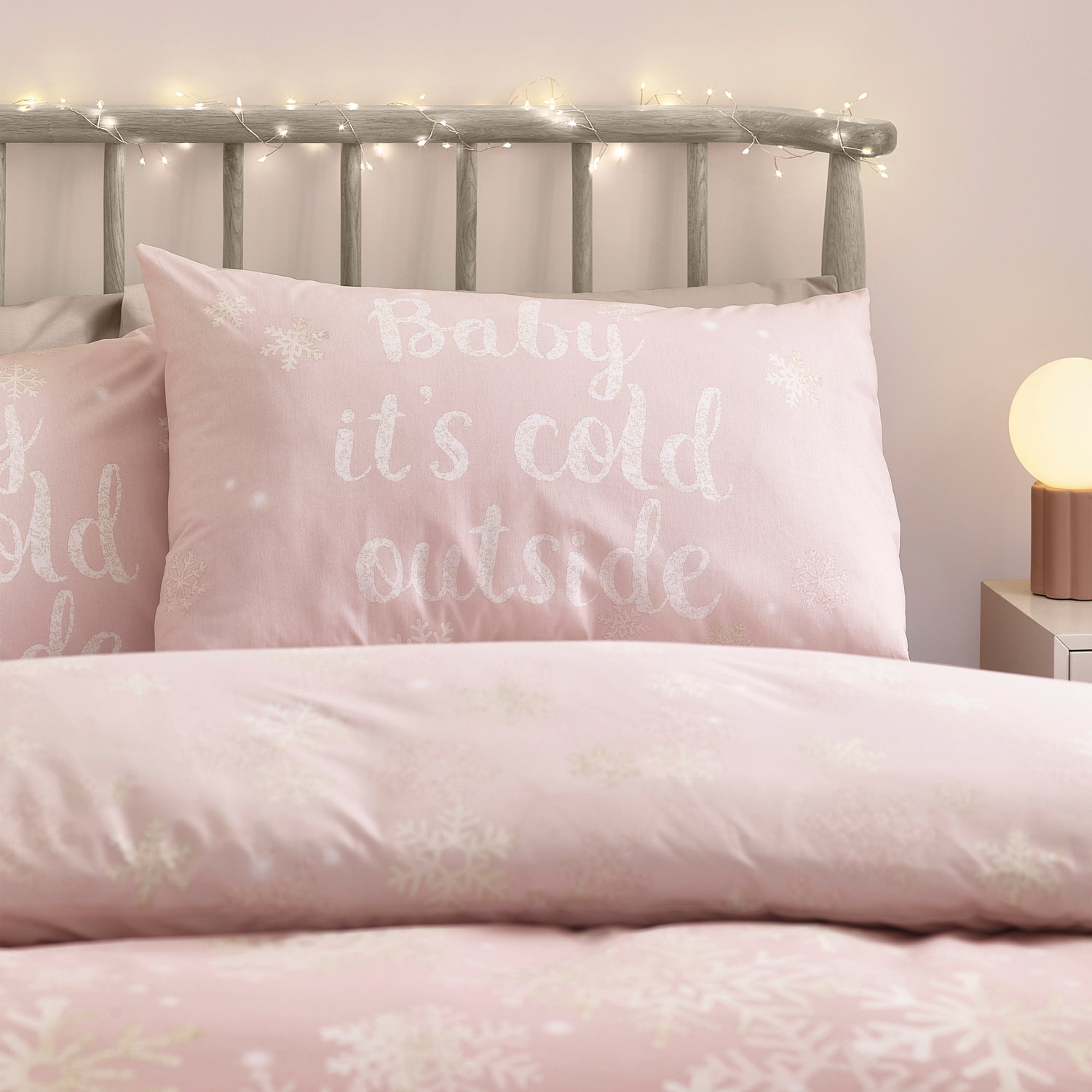 Catherine Lansfield Baby Its Cold Outside Duvet Cover Bedding Set Pink