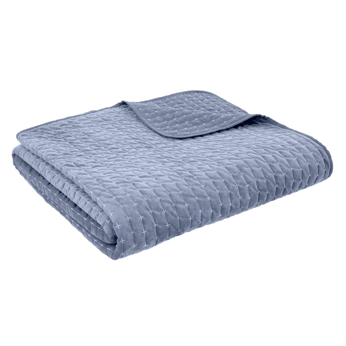Bianca Attica Velvet 240cm x 260cm Embroidered Bedspread Blue