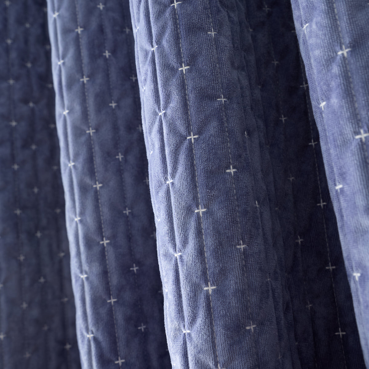 Bianca Attica Velvet Ready Made Eyelet Blackout Curtains Blue