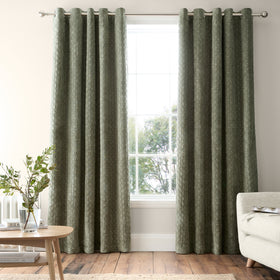 Bianca Attica Velvet Ready Made Eyelet Blackout Curtains Green