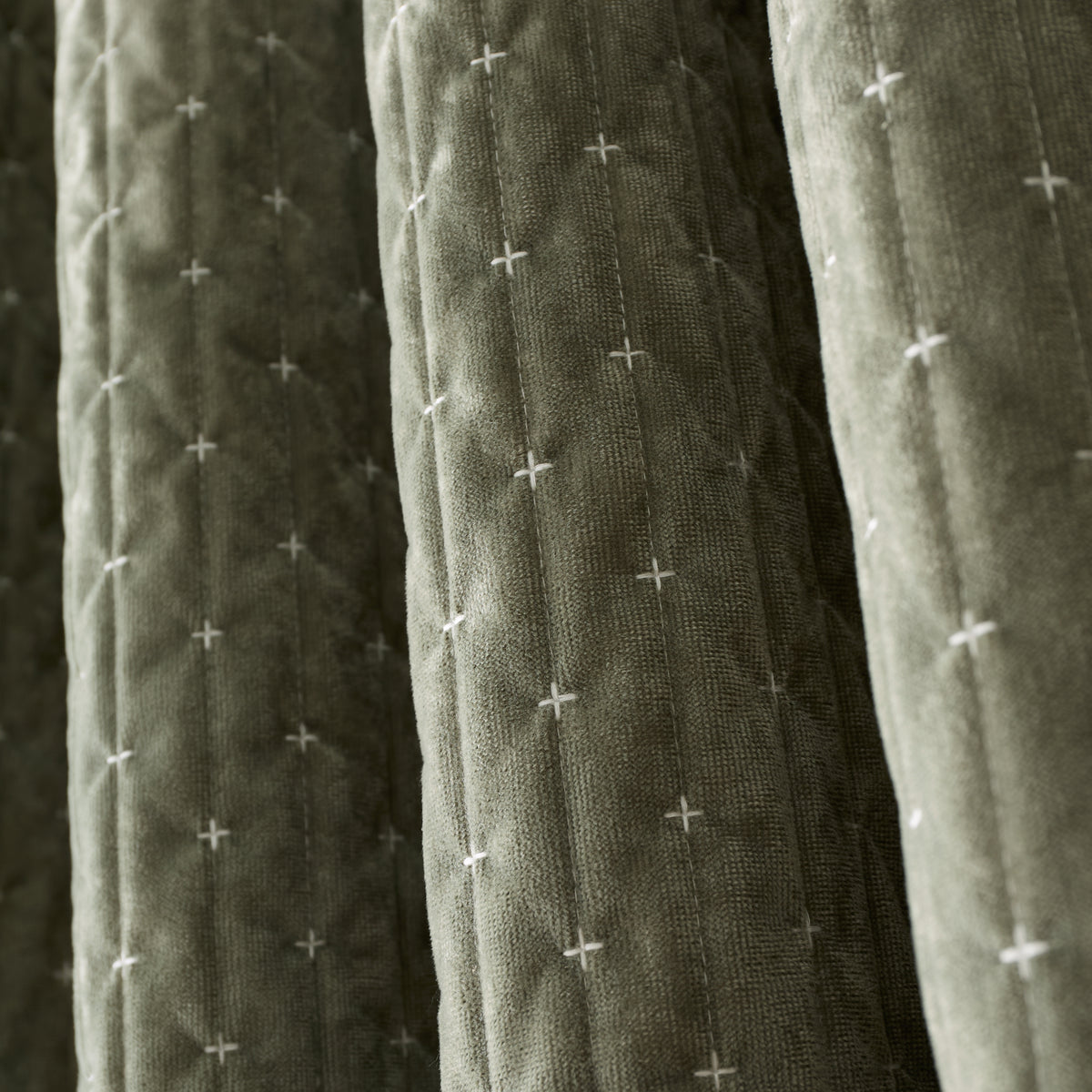 Bianca Attica Velvet Ready Made Eyelet Blackout Curtains Green