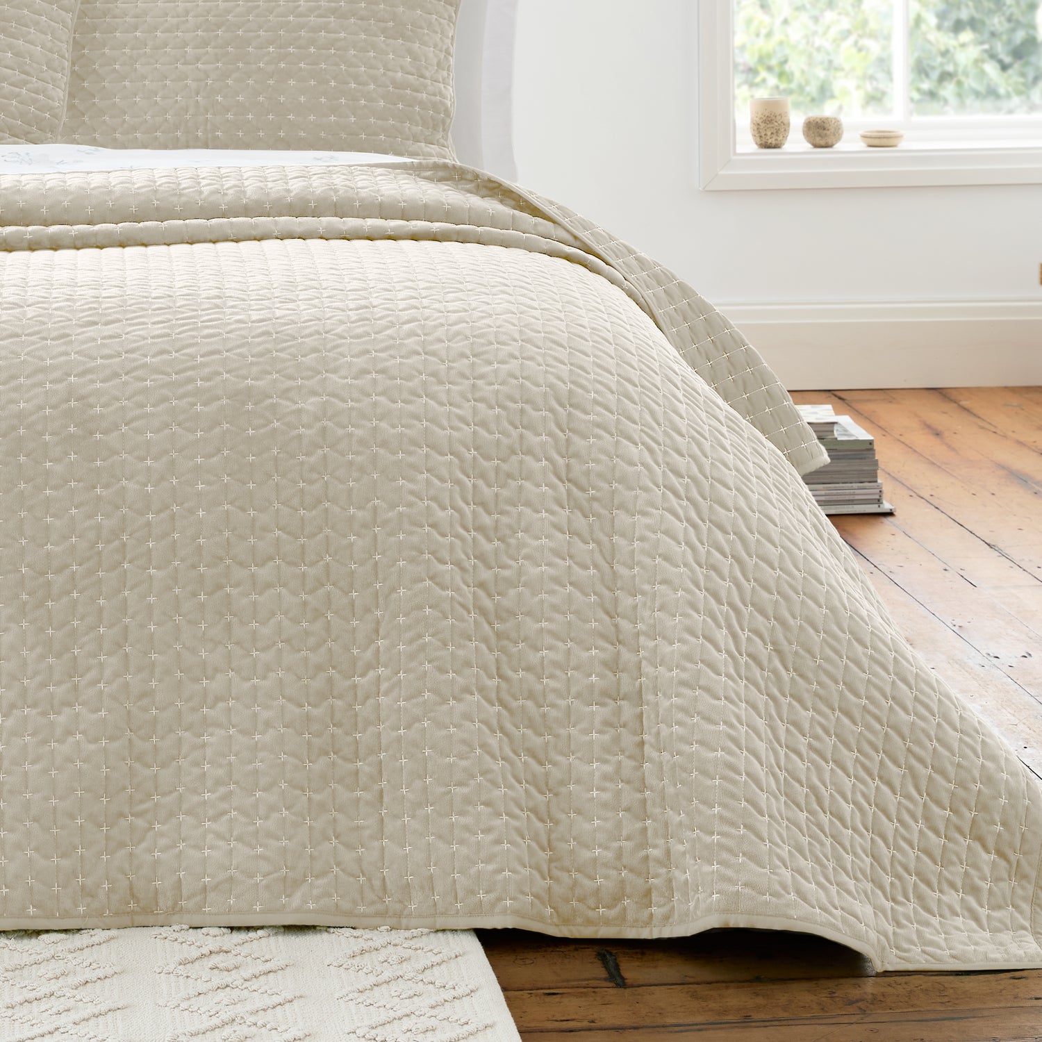 Bianca Attica Velvet 240cm x 260cm Bedspread Natural