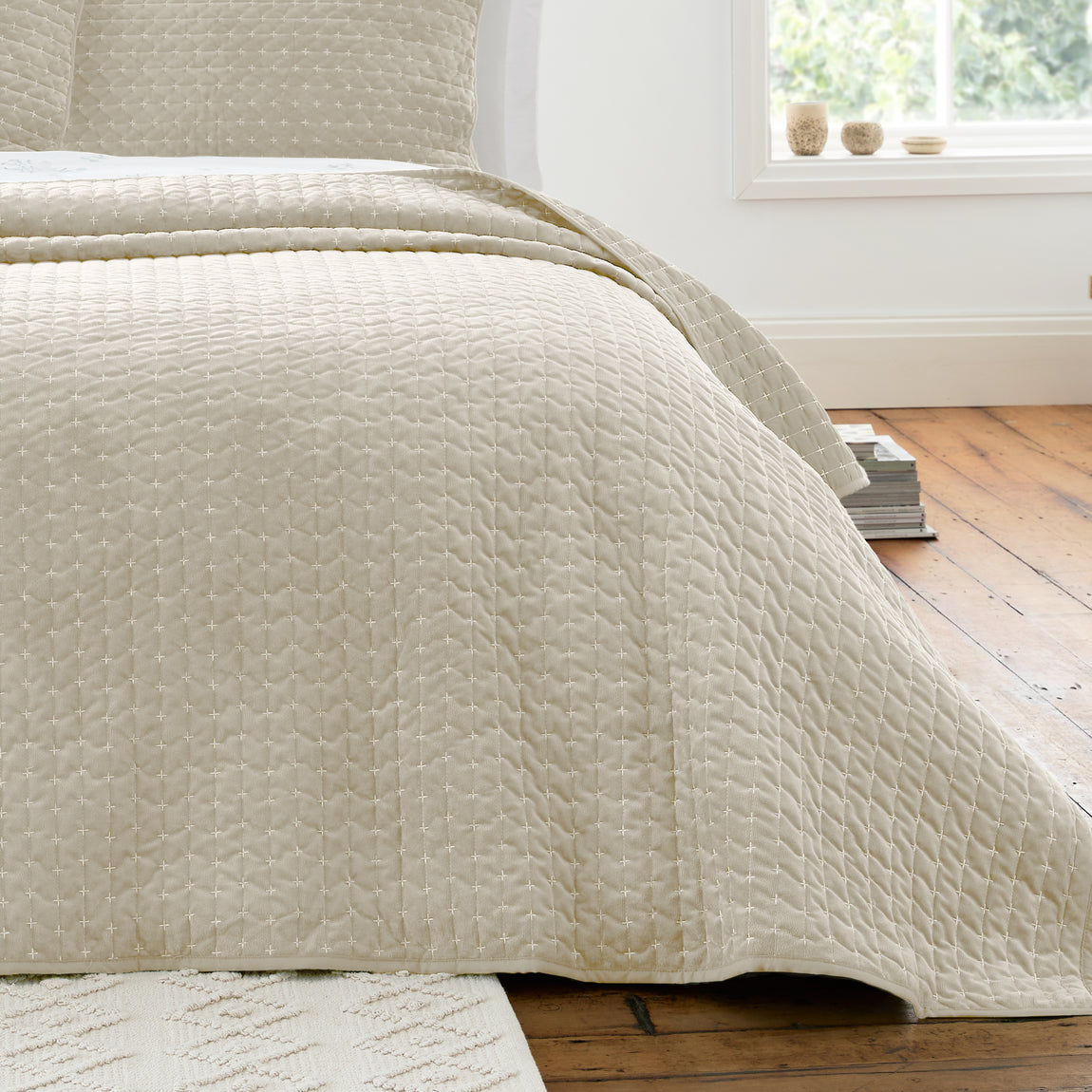 Bianca Attica Velvet 240cm x 260cm Bedspread Natural
