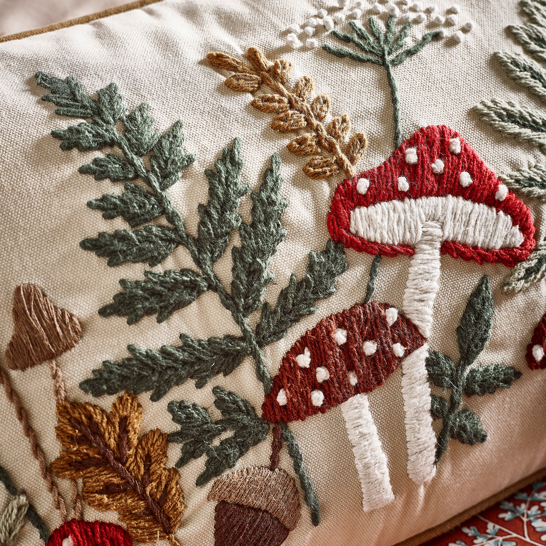Catherine Lansfield Embroidery Woodland 30cm x 50cm Filled Cushion Natural