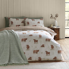 Catherine Lansfield Angus Highland Cow Duvet Cover Bedding Set Natural