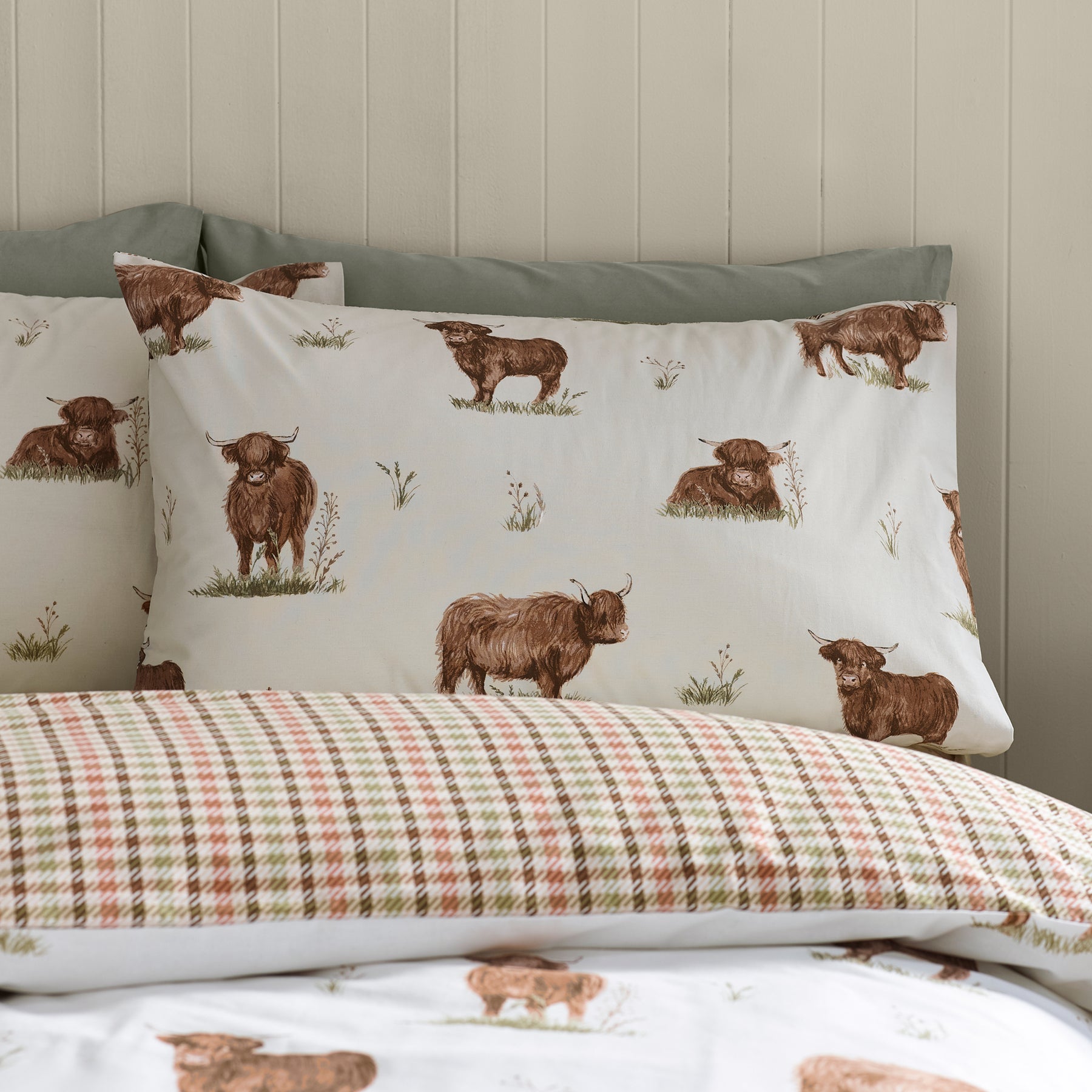Catherine Lansfield Angus Highland Cow Duvet Cover Bedding Set Natural