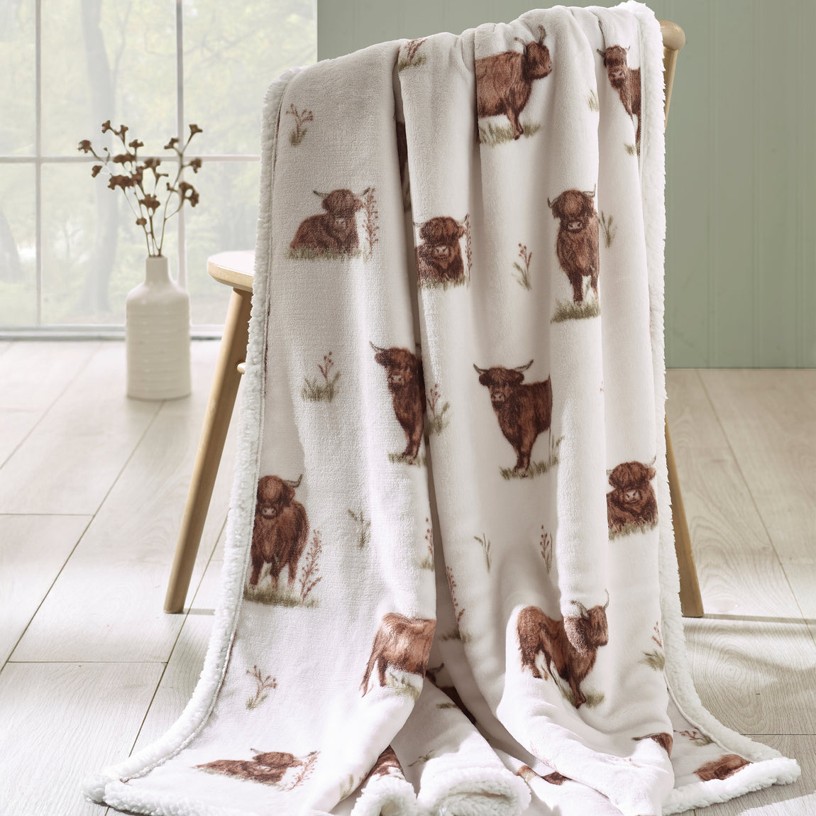 Catherine Lansfield Angus Highland Cow 130cm x 170cm Throw Natural
