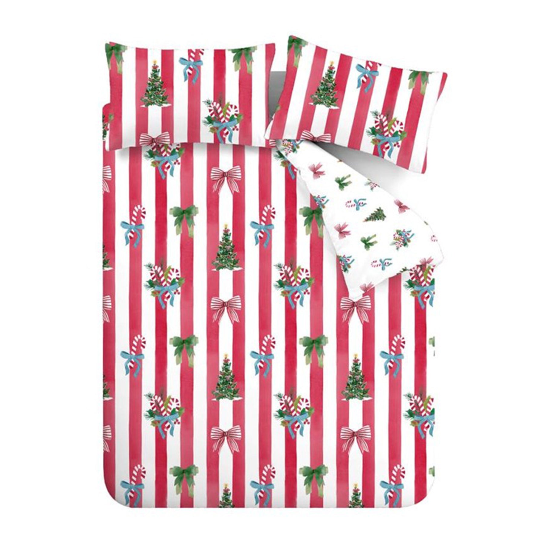 Catherine Lansfield Christmas Stripe Duvet Cover Bedding Set Red