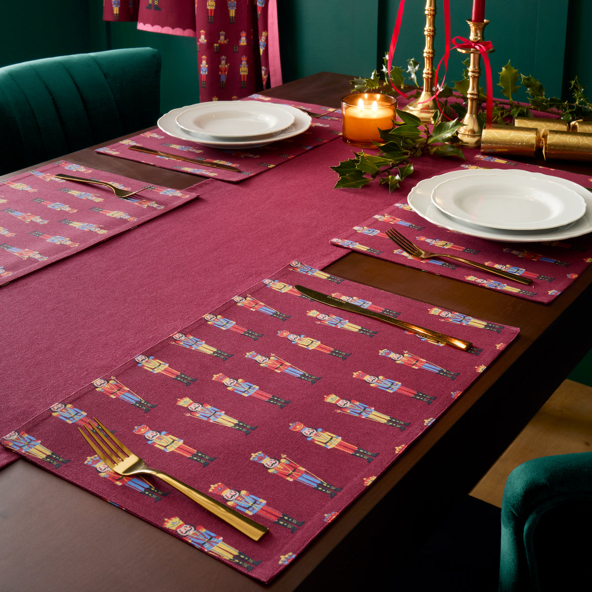 Catherine Lansfield Christmas Nutcracker Pack of Four Placemats 30cm x 46cm Plum