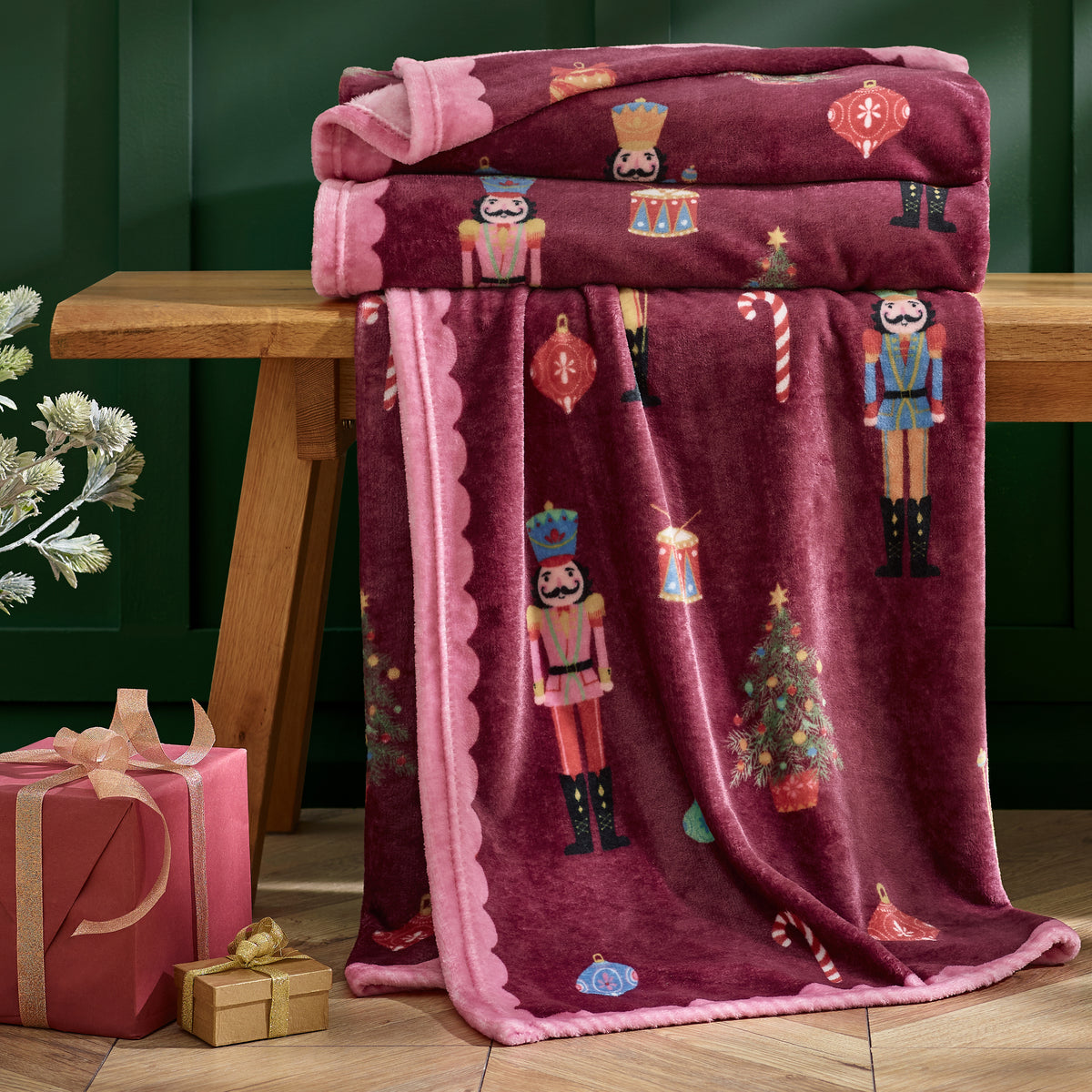 Catherine Lansfield Christmas Nutcracker Throw Plum