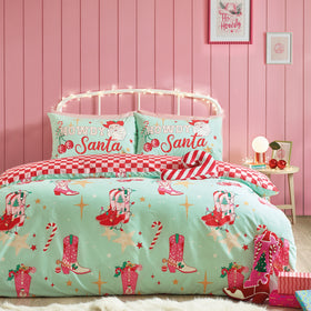 Catherine Lansfield Santas Howdy Christmas Duvet Cover Bedding Set Green