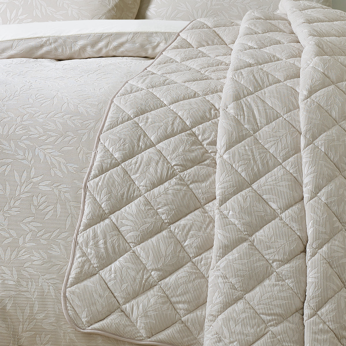 Catherine Lansfield Corded Leaves 240cm x 260cm Bedspread Champagne
