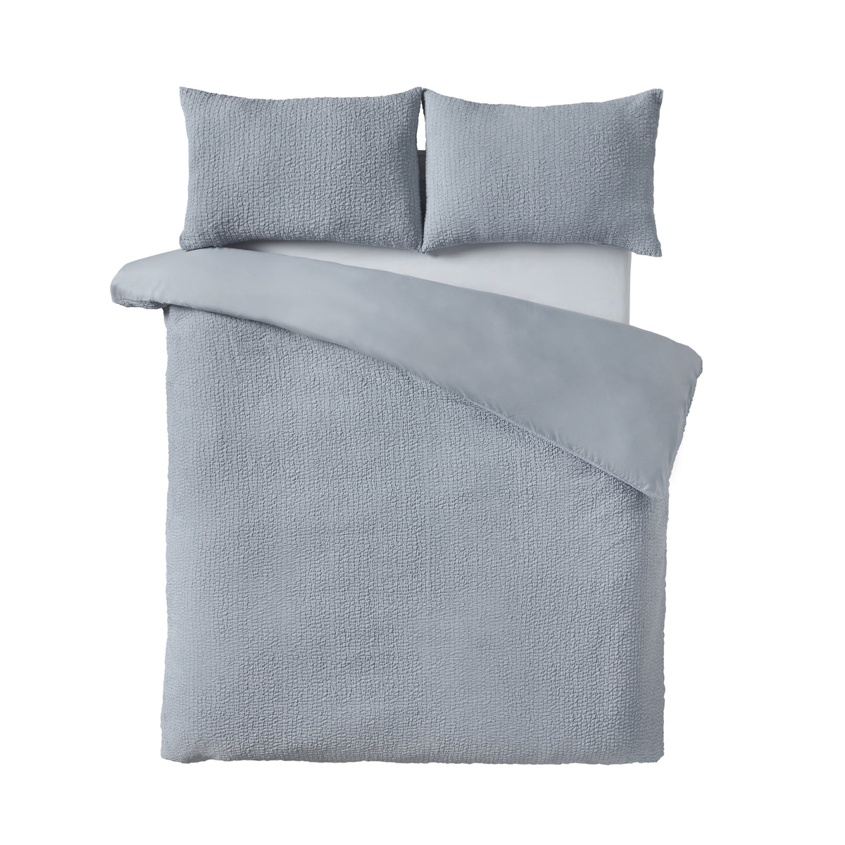 Catherine Lansfield Crinkle Seersucker Duvet Cover Bedding Set Blue