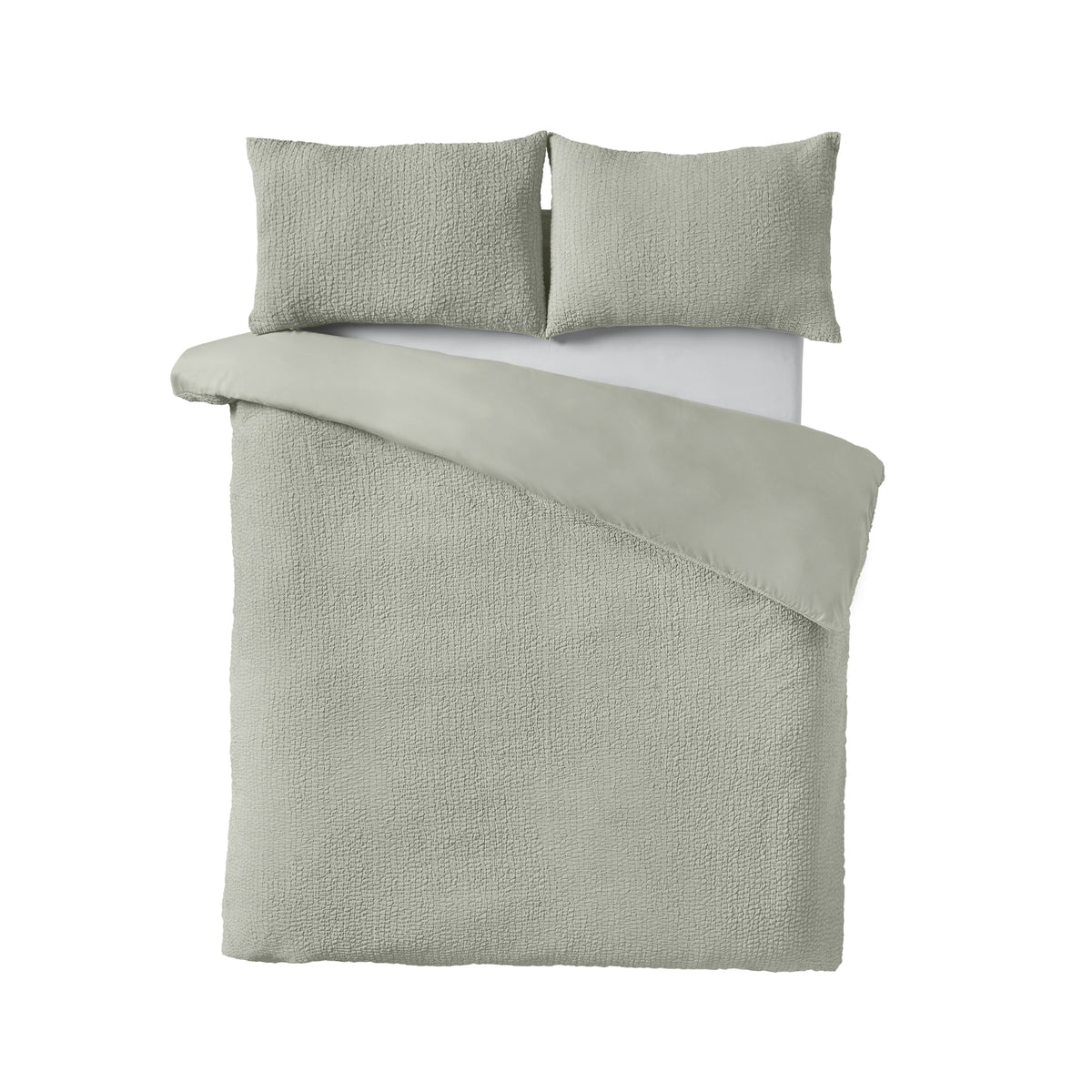 Catherine Lansfield Crinkle Seersucker Duvet Cover Bedding Set Green
