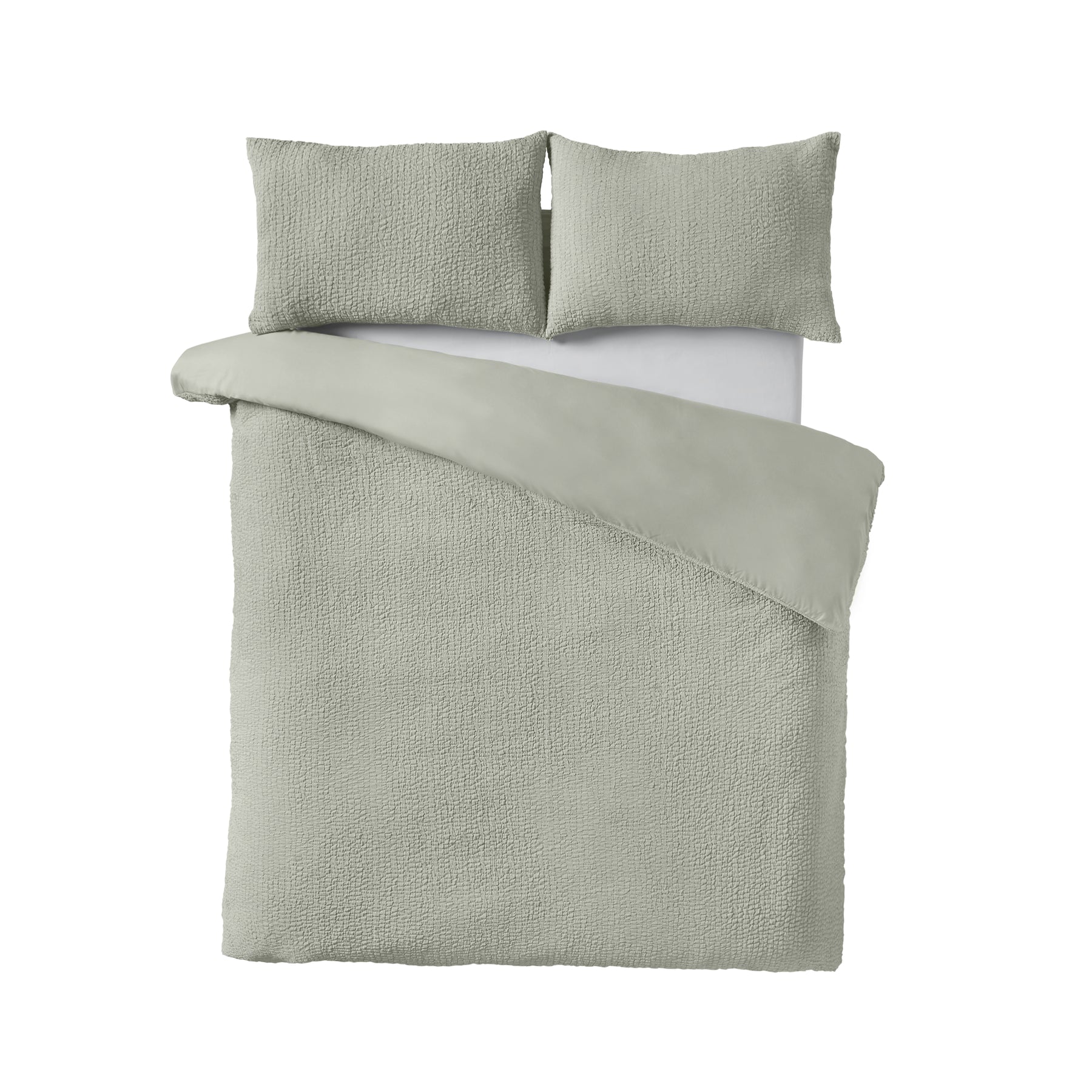 Catherine Lansfield Crinkle Seersucker Duvet Cover Bedding Set Green