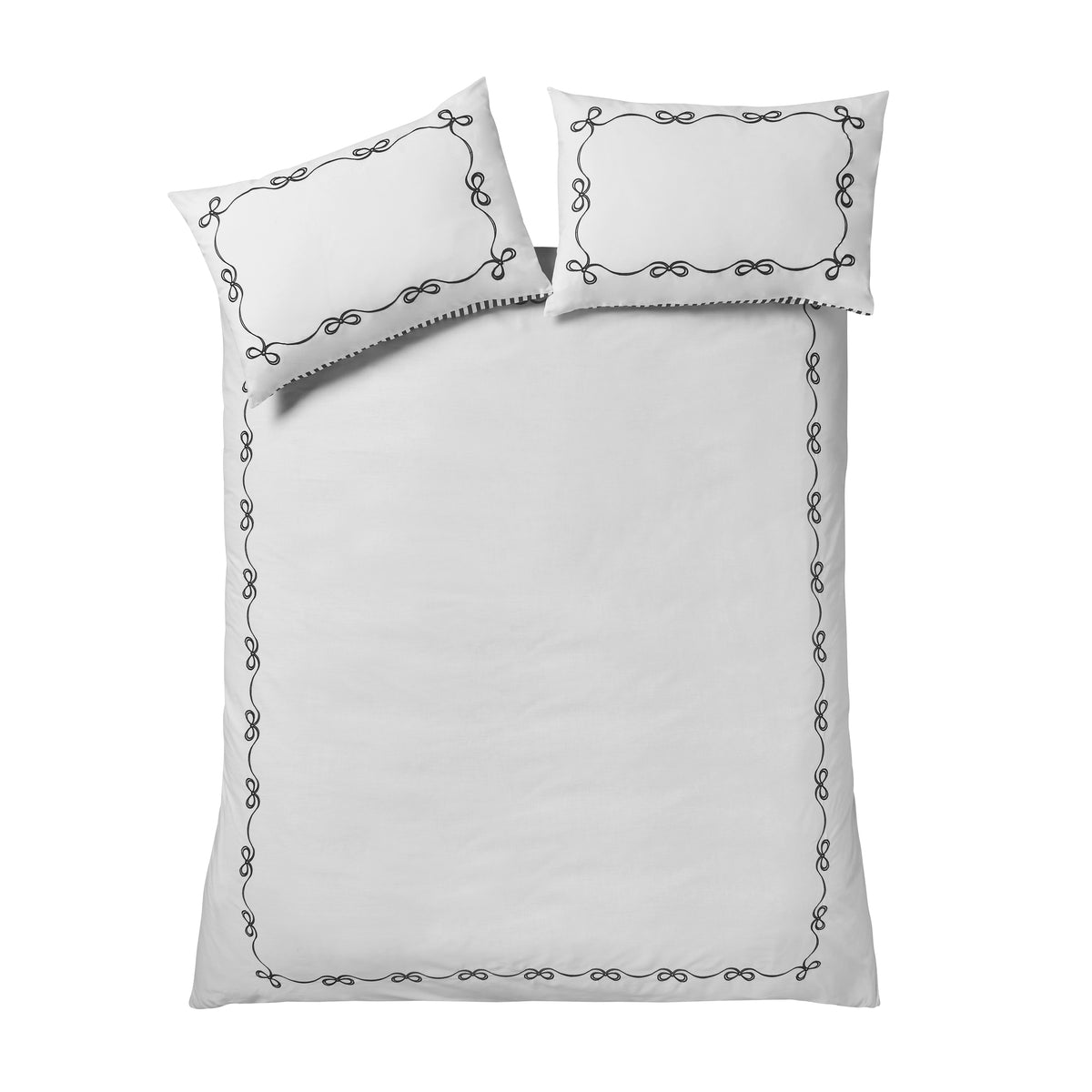 Catherine Lansfield Bow Embroidery Duvet Cover Bedding Set Cream Black