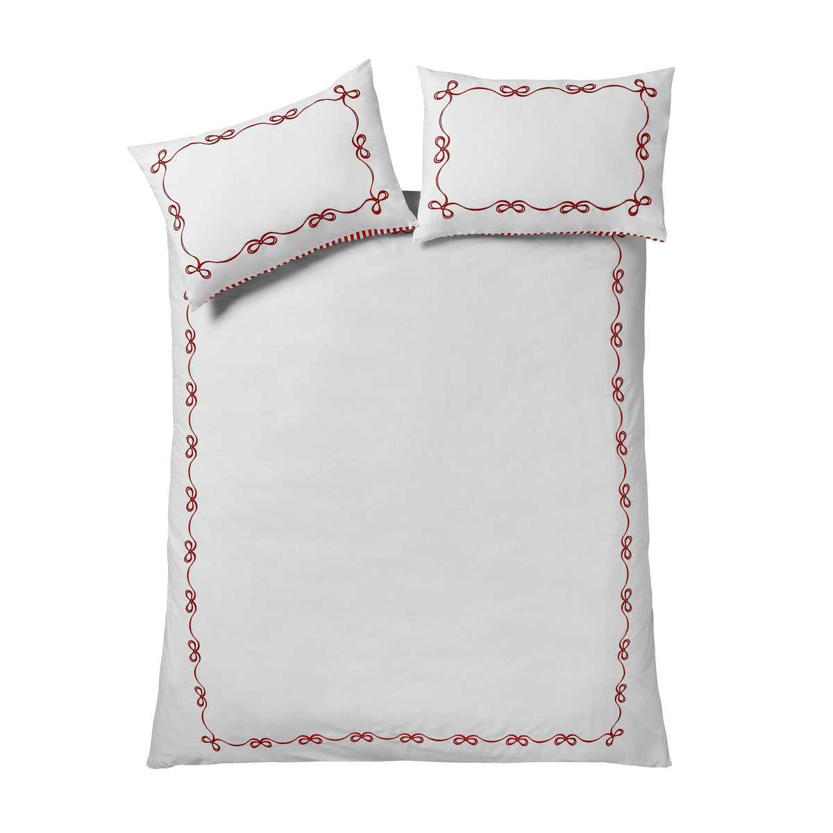 Catherine Lansfield Bow Embroidery Duvet Cover Bedding Set White Red
