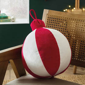 Catherine Lansfield Christmas Bauble Filled Cushion White Red