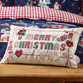 Catherine Lansfield Merry Christmas 30cm x 50cm Filled Cushion Natural