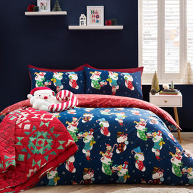 Catherine Lansfield Christmas Elves Duvet Cover Bedding Set Navy