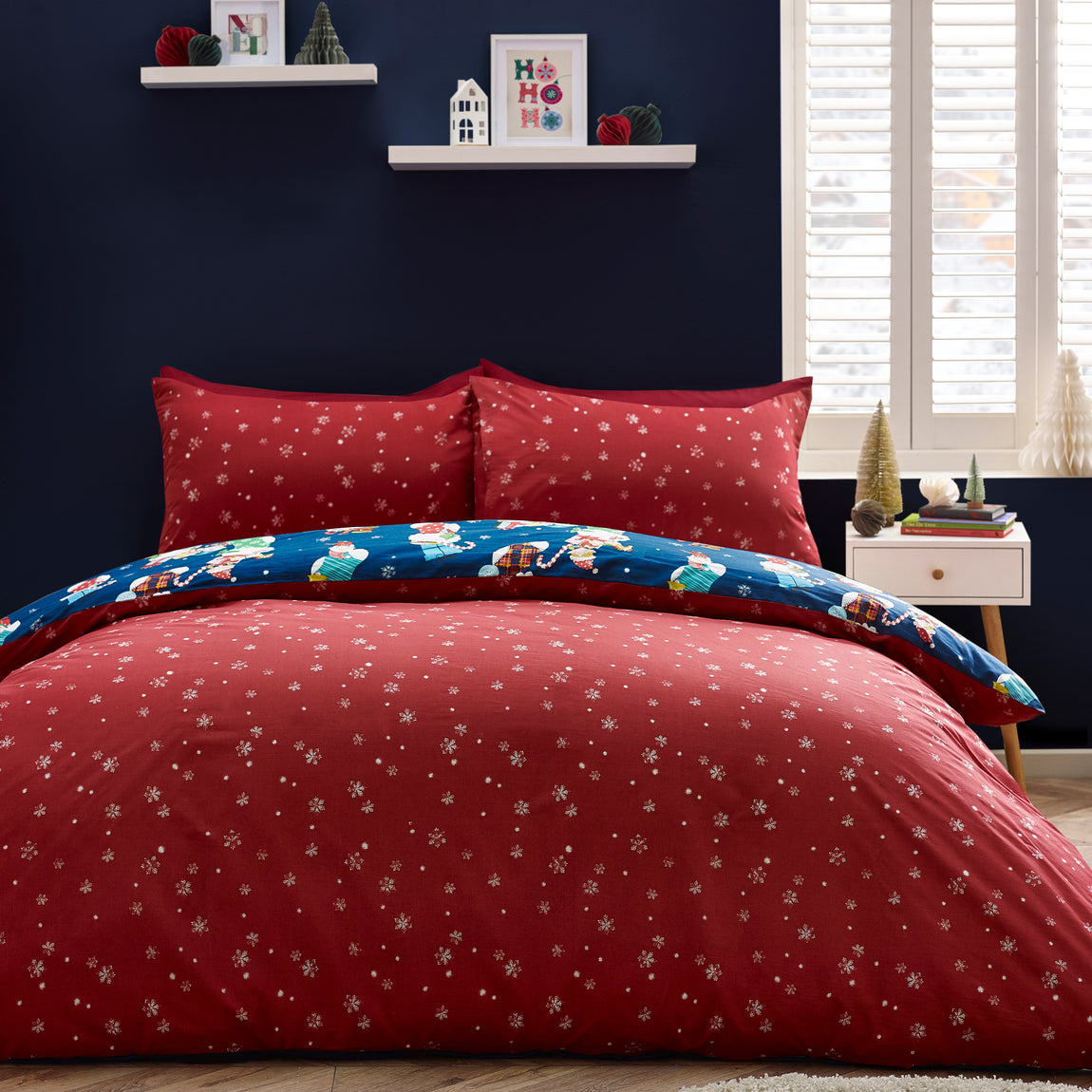 Catherine Lansfield Christmas Elves Duvet Cover Bedding Set Navy