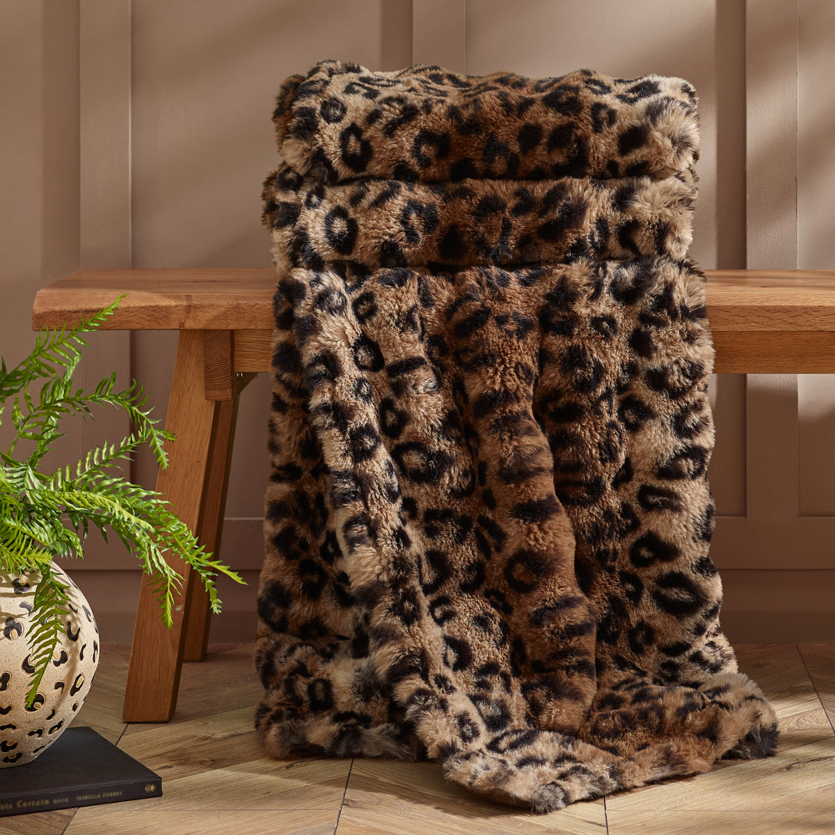 Catherine Lansfield Animal Print Throw Brown